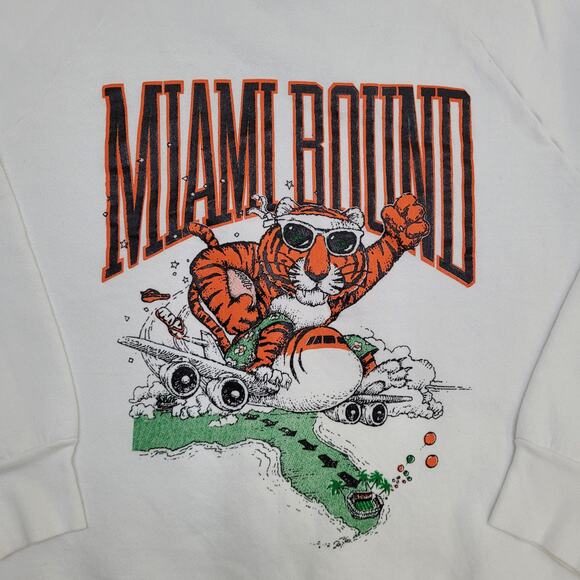 Vintage 80s Funny Tiger Plane Sweatshirt Womens Large 20x22 Miami - Picture 3 of 12